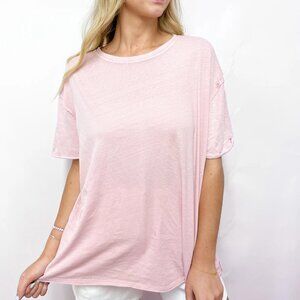 Free People - We The Free - Pink A Boo Crew Neck Raw Edge Seams Boxy Nina Tee